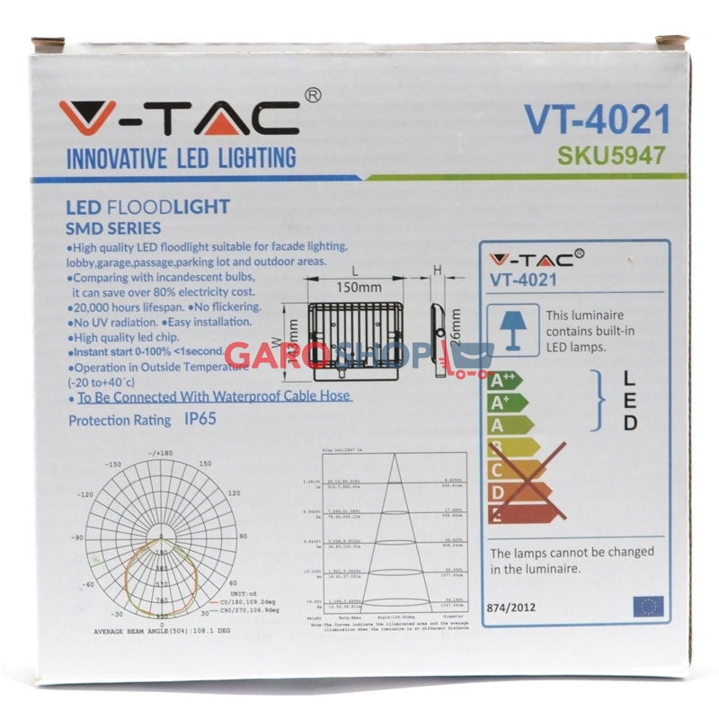 V-TAC LED-Scheinwerfer 20W Superflach – 4000K Neutralweiß, IP65, Für Außenbereich Und Feuchträume