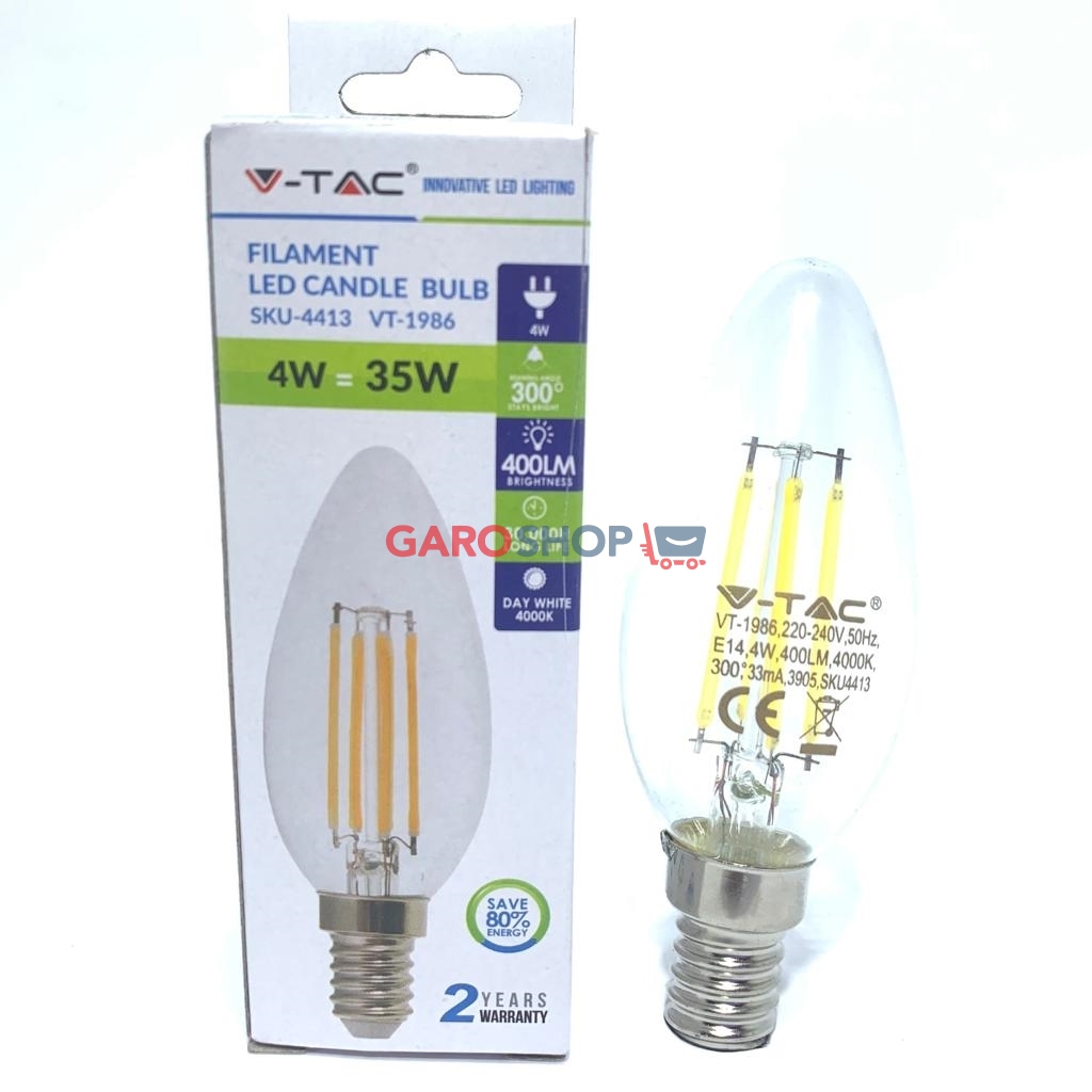 Set 10 Lampadine Led 4W Candela In Vetro Trasparente V-TAC Attacco - Foto 2